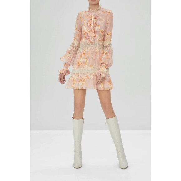 Alexis Beaumont Pink Floral Lace Ruffle Mini Dress - Picture 2 of 7